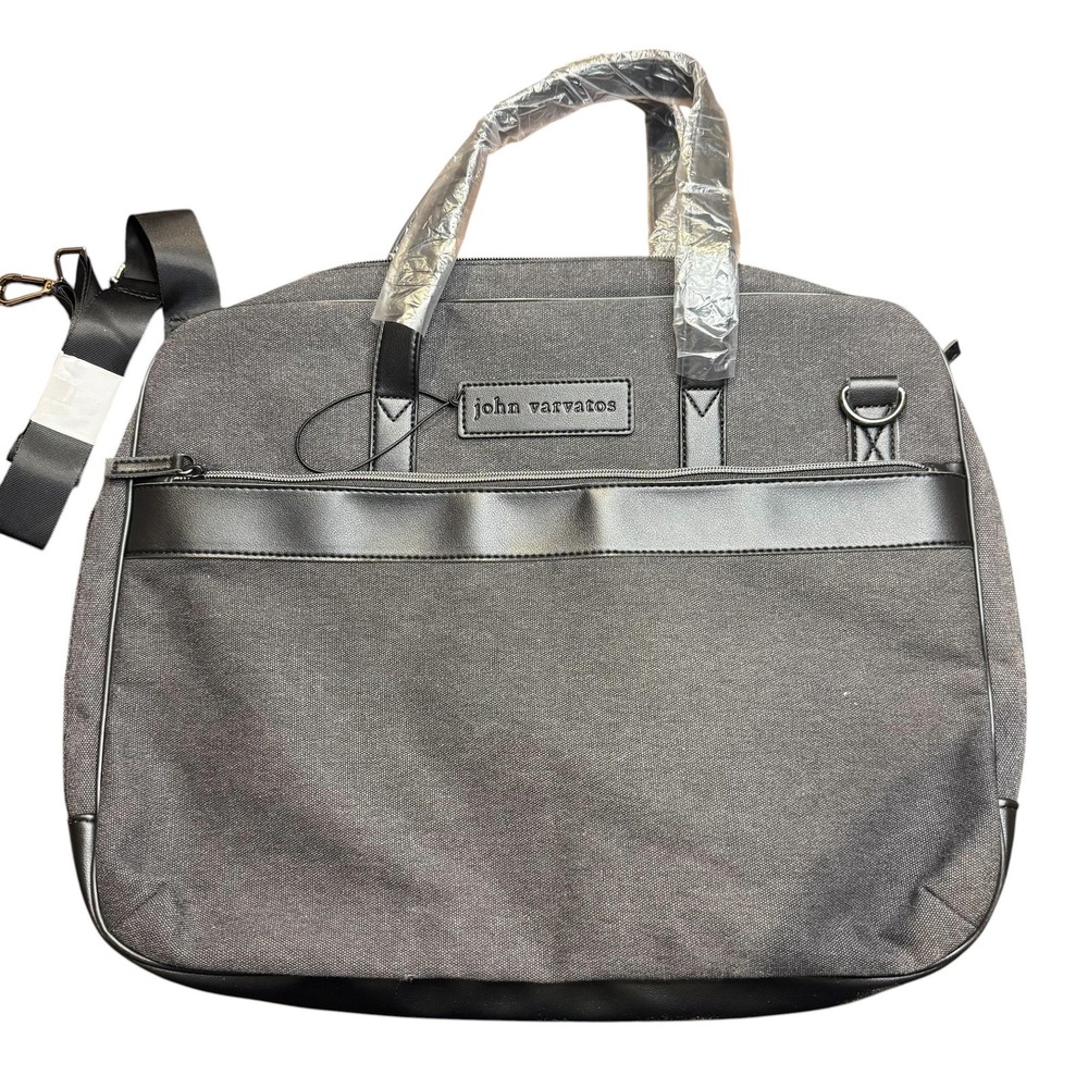 John Varvatos‎ Gray 17in Laptop Bag Soft Case Mens Adjustable Shoulder Strap